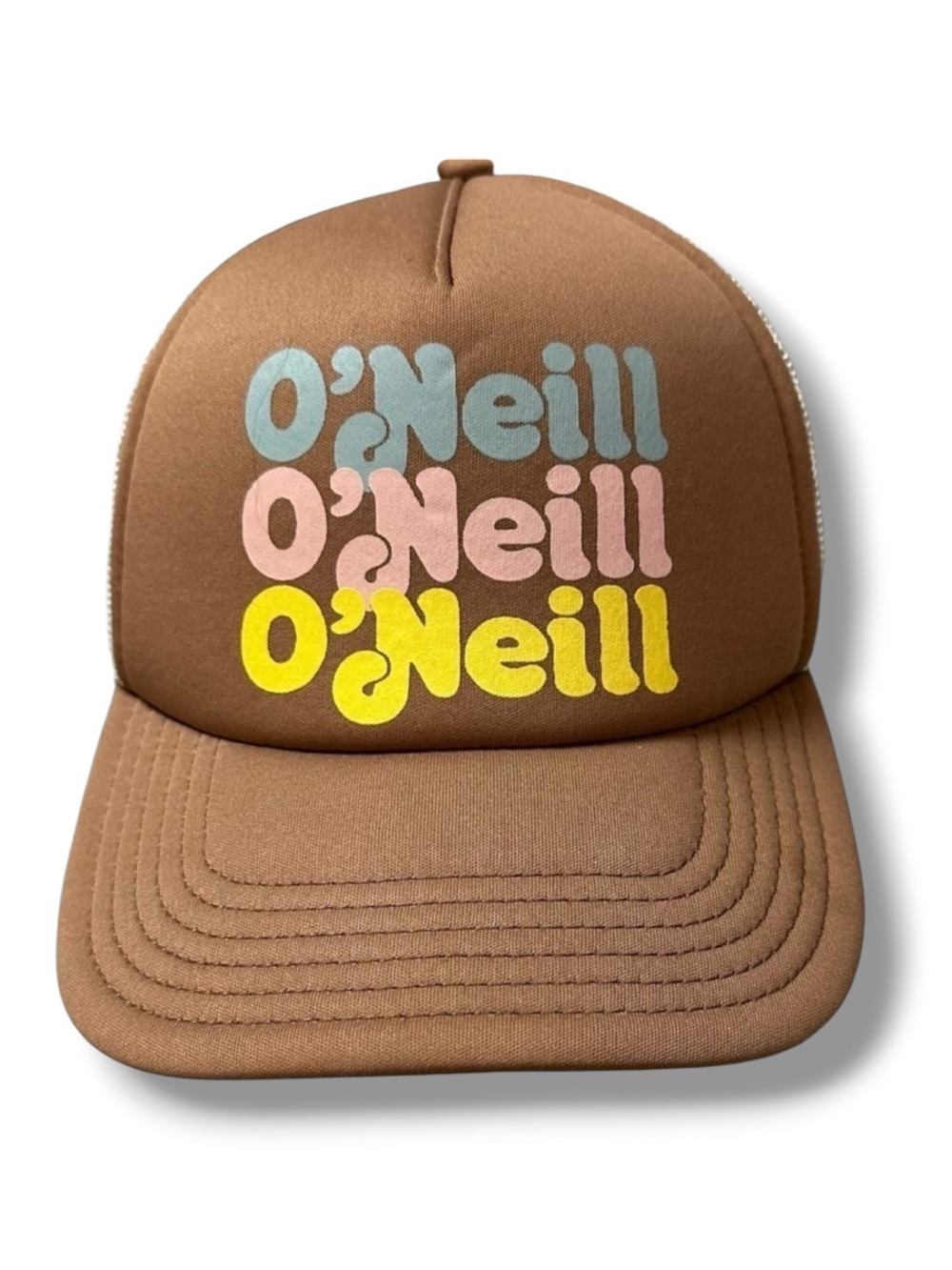 Vintage O’Neill Trucker Hat Brown Beach California Retro Logo Spell Out Surf